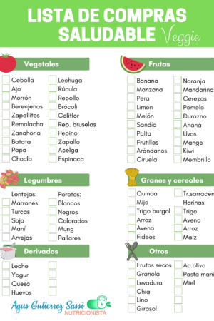 Lista de compras saludable vegetariana